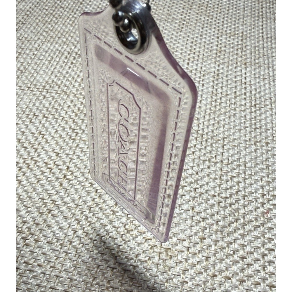 Coach Purple Clear Hang Tag‎ Fob Charm Large Keychain Acrylic Plastic Chain